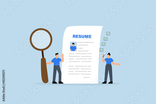 Review candidate resume, business people HR staff review candidate resume email.