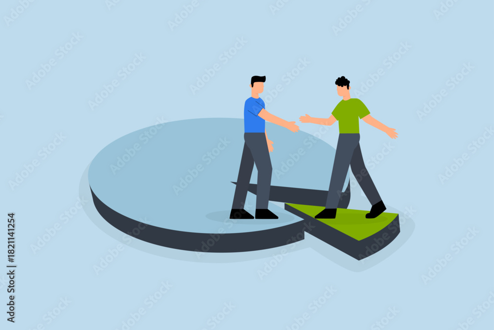 Fototapeta premium Shareholder, businessman handshaking on pie chart to share profit together.
