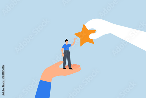 encouragement to help employee reach career success, helping hand help businesswoman reach star.