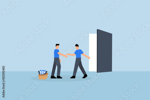 Offboarding process for employee leaving company, businessman manager check hands with leaving employee.