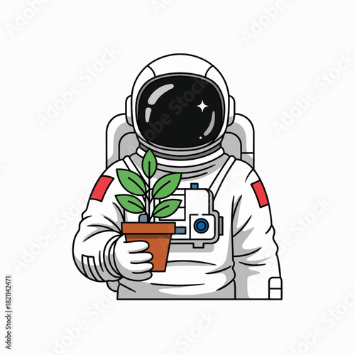 Astronaut Holds a Potted Plant Symbolizing Future Growth and Exploration in Space
