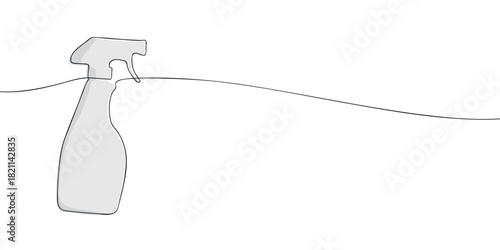 Minimal one line illustration of a handheld spray bottle with trigger handle, shown in a clean outline style on a white background