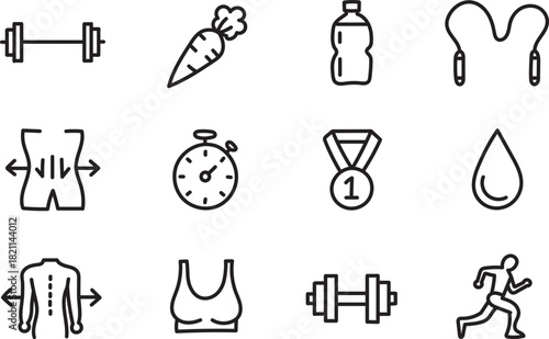 Fitness Line Icons Set for Workout Nutrition Training and Wellness