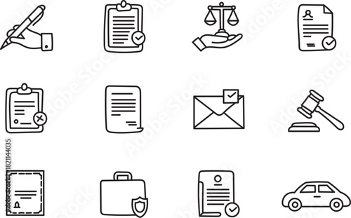 Legal Documents Line Icons Set for Contracts Signatures Justice and Compliance