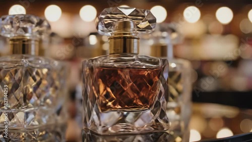 Elegant Glass Perfume Bottles on Display at a Perfumery