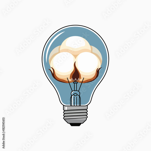 Illuminating Idea Represented by a Light Bulb Filled with Cotton Bolls