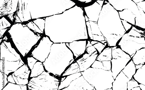 Broken Cracked glass. Hole in the glass surface. Vector drawing. Crime circle break crystal pane isolated on white backdrop. Window after crash or bullet, Broken mirror texture. White background