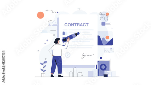 Illustration of a person using a digital highlighter to emphasize a point on a screen or document suitable for presentations and educational materials