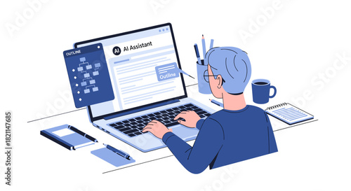 A user interacts with an AI assistant on a laptop, streamlining digital work and boosting productivity in a contemporary office environment.