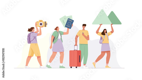 A vibrant graphic illustration featuring a group of four diverse figures with one central character prominently holding a yellow object suitable for editorial or marketing use