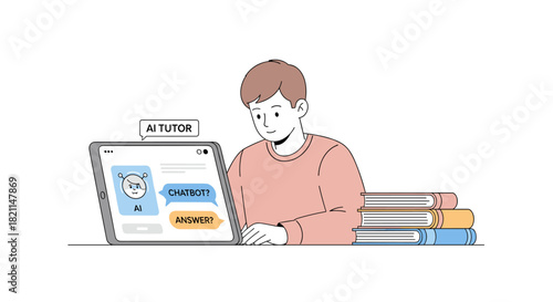 A focused student engages with an artificial intelligence tutor on a digital tablet, symbolizing modern e-learning and personalized educational support.