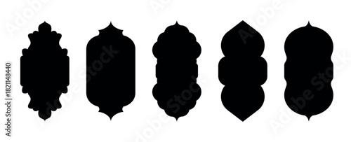 Architectural type of black arches shapes and forms. Traditional western and Islamic culture design. Vector silhouette isolated on transparent background. Arch, door and window design collection