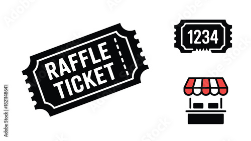 A raffle ticket and a booth are depicted in this illustration.