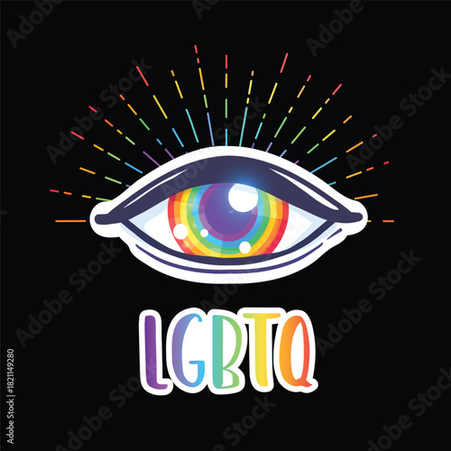 Rainbow colored icon. Gay Pride. LGBT concept. Realistic style vector colorful illustration isolated on black. Sticker, patch, t-shirt print, logo design..