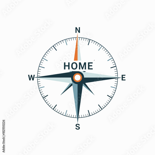 Compass indicating home as the guiding direction for navigating life's journey and finding your way