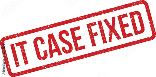 Distressed rectangular rubber stamp with bold sans serif text indicating an information technology problem has been resolved successfully