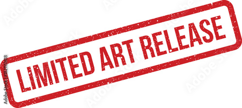 Distressed rectangular rubber stamp with text LIMITED ART RELEASE indicating a new exclusive collection launch