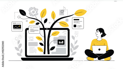 Minimalist illustration of a person sitting comfortably simple design with clean lines and vibrant colors