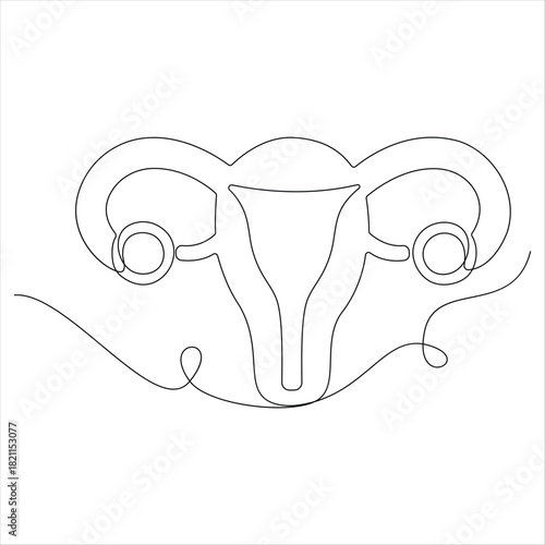 Continuous one line drawing of woman uterus ovary and female reproductive system in simple linear style  for logo and web banner