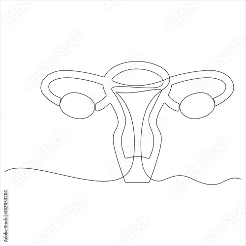 Continuous one line drawing of woman uterus ovary and female reproductive system in simple linear style  for logo and web banner