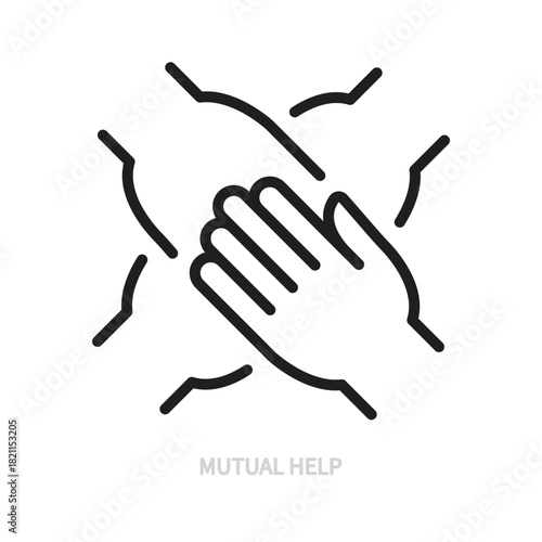 Mutual help line icon. Human hands, palms symbol. Teamwork, cohesion, partnership, support, help, success concept. Black sign. Isolated on a white background. Editable stroke. Vector illustration.