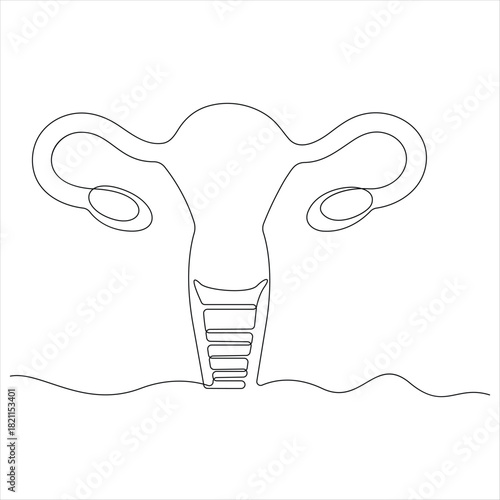 Continuous one line drawing of woman uterus ovary and female reproductive system in simple linear style  for logo and web banner