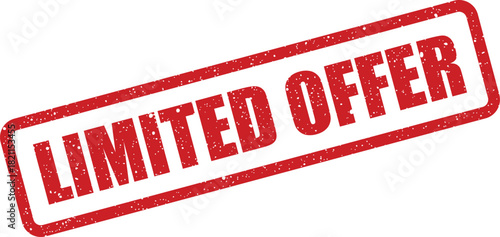 Distressed red rectangular stamp displaying the phrase Limited Offer, useful for advertising special deals and promotions