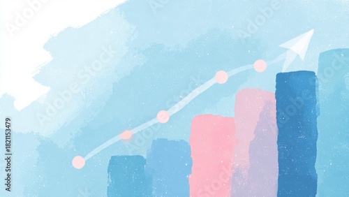 柔らかい水彩タッチのビジネス上昇グラフ 成長イメージ背景
