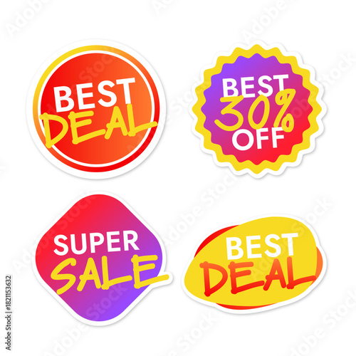 Set of flat stickers super offers super discounts in different gradient colors