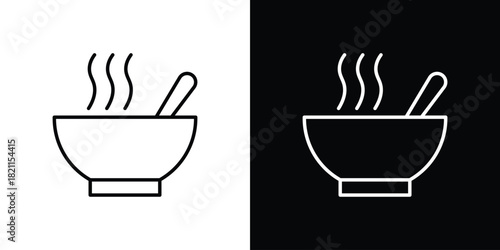 Soup bowl icon outline. Vector isolated pictogram for web