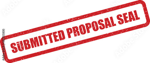 Distressed red rubber stamp displaying SUBMITTED PROPOSAL SEAL text for official approval on various documents