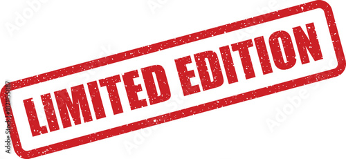 Distressed red rubber stamp displaying the phrase LIMITED EDITION with a grungy texture, angled for emphasizing exclusive product releases