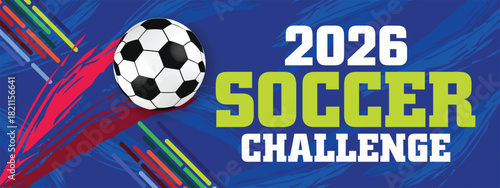 2026 Soccer Challenge Blue Dynamic Line Motion Banner for Sports Events