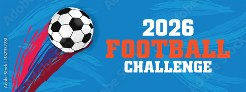2026 Football Challenge Blue Wave Motion Poster with Clean Ball Graphics