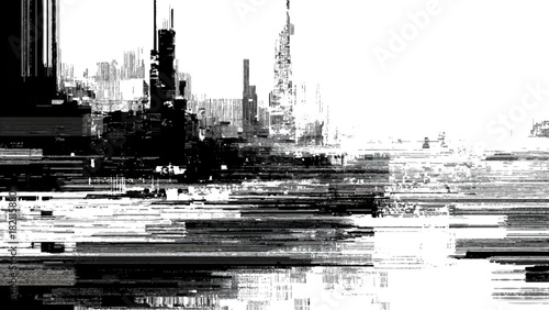 Abstract digital glitch cityscape distortion art, urban skyline illustration isolated on transparent background, Vector, illustration