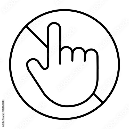 No symbol with hand gesture with index finger thin line icon, prohibited act concept, voting is banned sign on white background, outline style for mobile web design. Vector graphics.