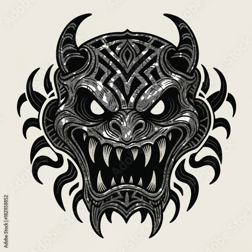 Monster Demon Tribal Illustrator Artwork Banner Background Design Template 