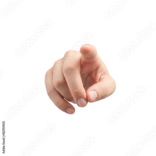 Foto Female hand pointing directly forward at viewer with index finger
