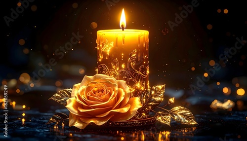 Radiant gold candle with shimmering petals and glow high resolution picture