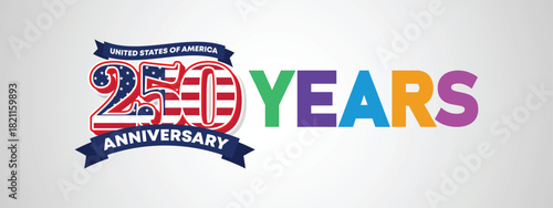 Playful USA 250 years banner with bold graphic lettering and decorative patriotic details