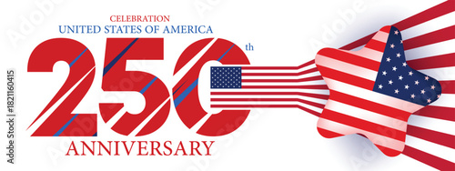 Creative USA 250 anniversary banner with thumbs up symbol and bold patriotic decorations