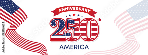 Elegant USA 250 anniversary banner with waving flag and classic celebratory composition