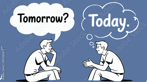 Two cheerful cartoon characters interacting on a vibrant sapphire blue background perfect for playful designs