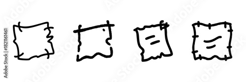 Hand-Drawn Torn Paper Line Icon Set In Doodle Style. Notes, Reminders, And Document Sketch Collection. Creative And Informal Design Elements. Hand Drawn Isolated Vector Illustration