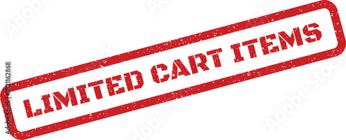 Distressed rubber stamp displaying LIMITED CART ITEMS text in bold uppercase letters within a rectangular border, symbolizing product availability