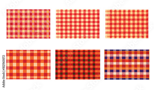 An assortment of plaid and checkered pattern swatches in various colors and designs