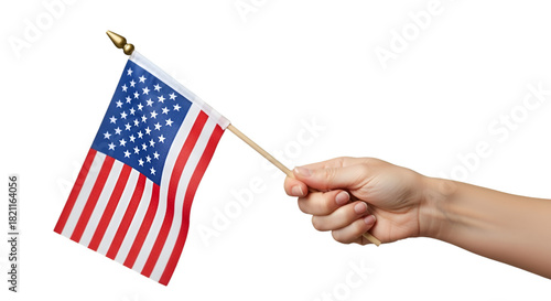 Hand Holding Small American Flag Black Background usa flag