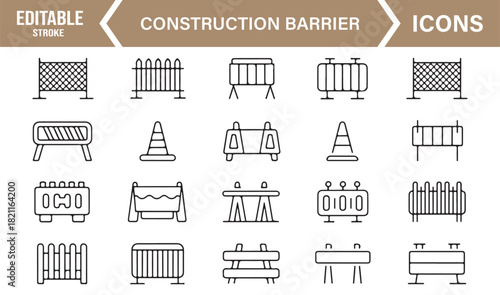 Modern outline safety barrier symbols for engineering and construction projects