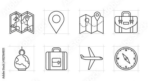 Travel Essentials Minimalist Outline Icons for Adventure and Exploration