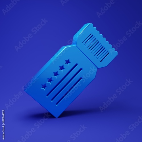 Blue Ticket icon isolated on blue background. Minimalism concept. 3D render illustration
